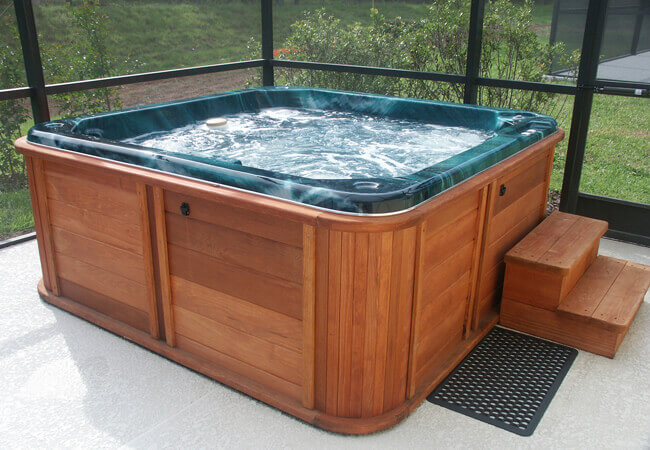 wooden paneled hot tub